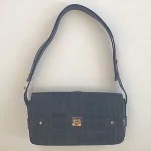 Y2K Cole Haan croc embossed black convertible strap east west baguette bag